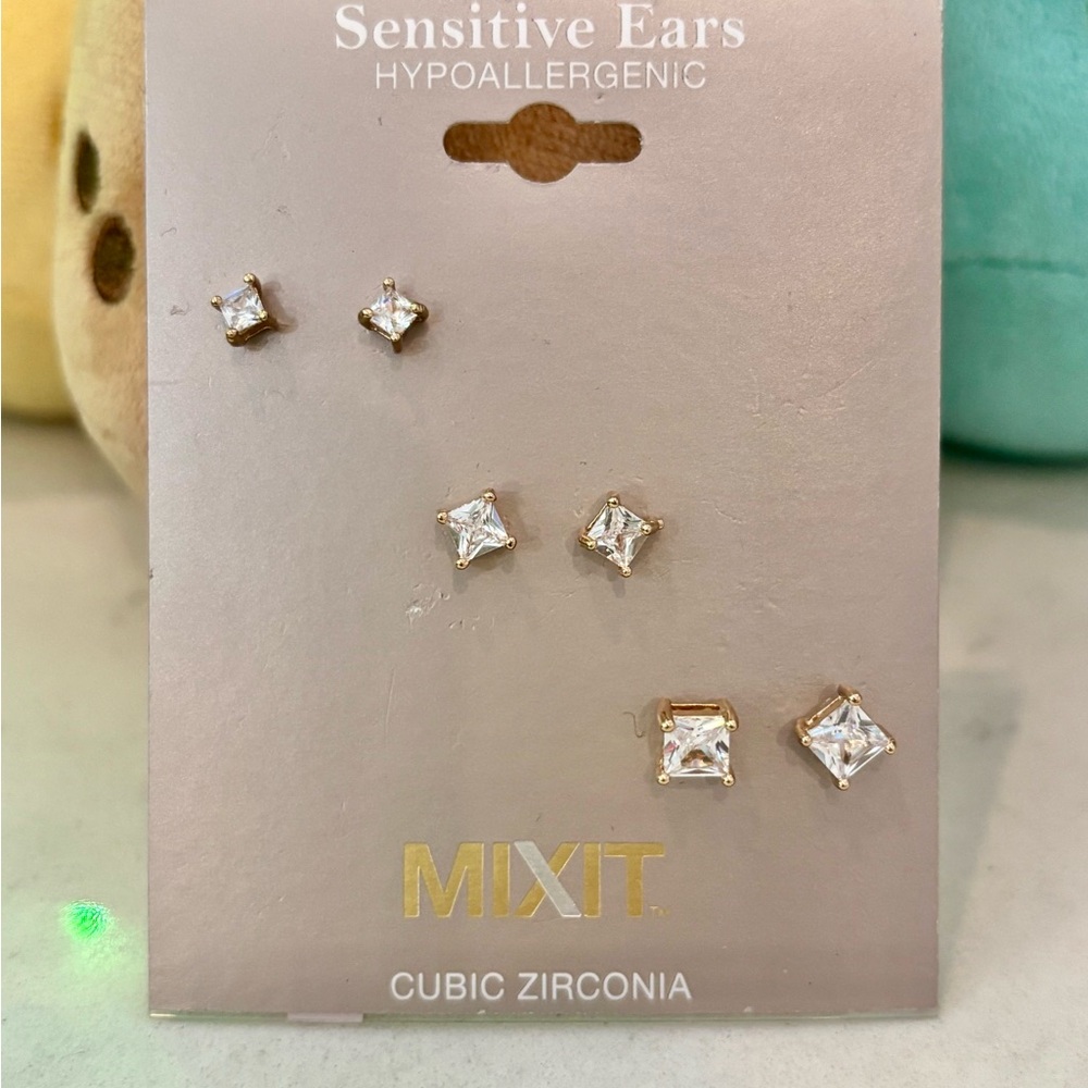 NEW Mixit Gold and Cubic Zirconia/3 Earrings sets